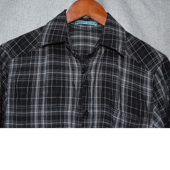 Alice + Olivia Black White Plaid Button Down Shirt XS - Picture 2 of 4